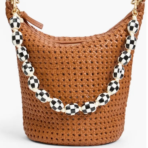 NWT Clare V Cream and Black Checkered Shortie Strap with Gold Clasps - Picture 4 of 5